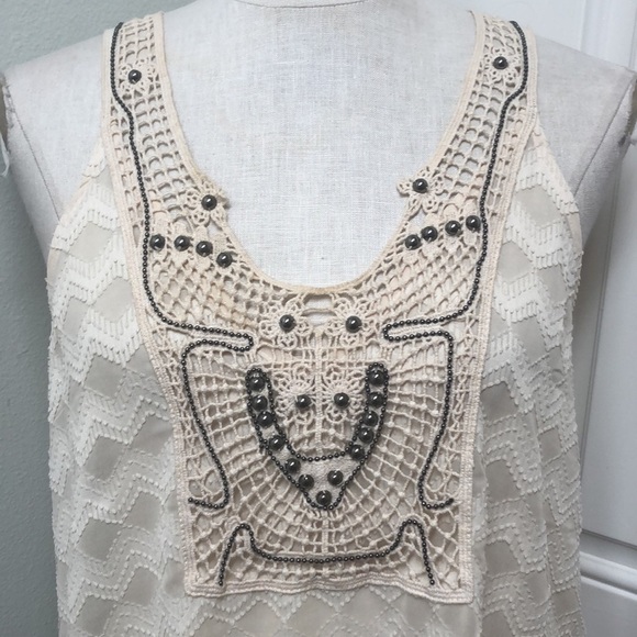 ASTR Chevron Bronze Studded Embellished Flowy High Low Tank Medium Cream - Picture 3 of 11